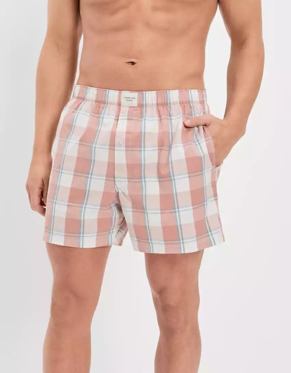 Shorts De Bain American Eagle AEO Plaid Stretch Pocket Corail Homme | CJN-08055503